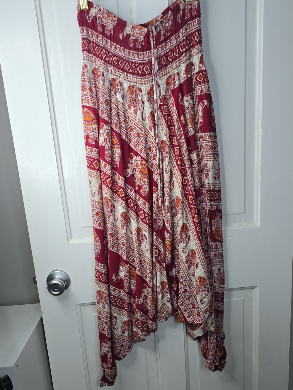 B Bangkok Pants Elephant Print Smocked Harem Pants Boho Festival S/M
